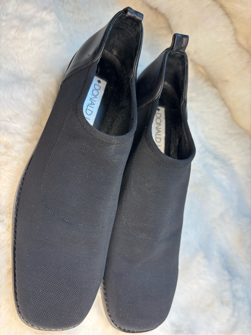 Donald J Pliner Black Stretch Square Toe Loafers Pumps Made in Spain